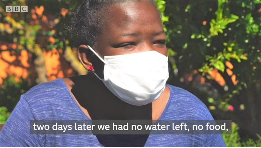 Aicha recalls her journey, drifting 22 days at sea in the BBC report Source BBC Video.png